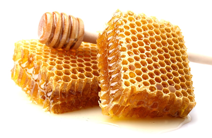 A closeup of honeycomb uesd in mead, which enjoys several benefits under the NY farm beverage license.
