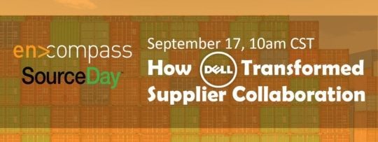 an image of the live webinar banner for sourday encompass webinar on modernizing supplier collaboration, with dell case study