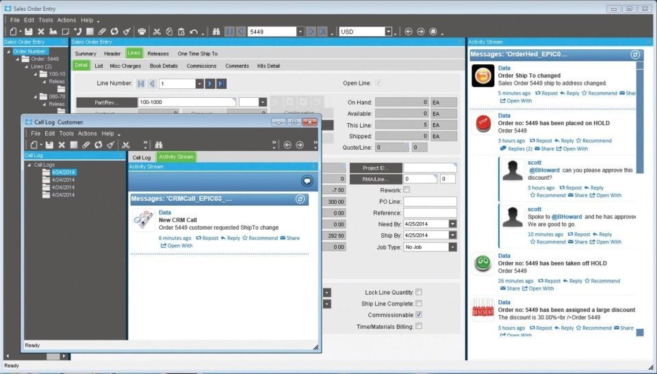 Social Enterprise—Monitor changes using activity streams within an Epicor application as part of the Epicor Business Architecture